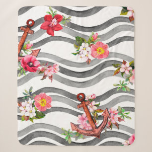 Anker, Blume und Meereswellen. Nahtloses Muster wi Sherpadecke