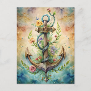 Anker Blumen Ozean Nautilus Pastell Küste Postkarte