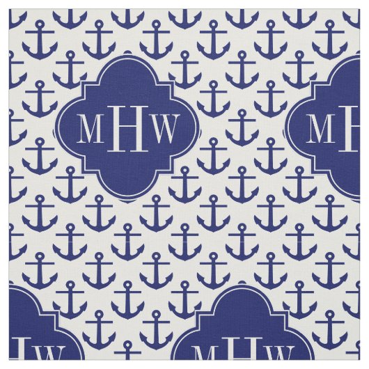 Anker der Marine White BG, Marine 3 Initial Monogr Stoff (Muster)