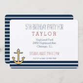 Anker der Nautic Navy Blue Stripes Einladung (Vorne/Hinten)