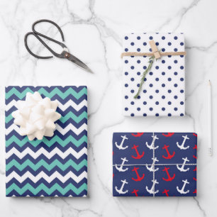 Anker der Nautischen Marine Niedlich Polka Dot Zig Geschenkpapier Set