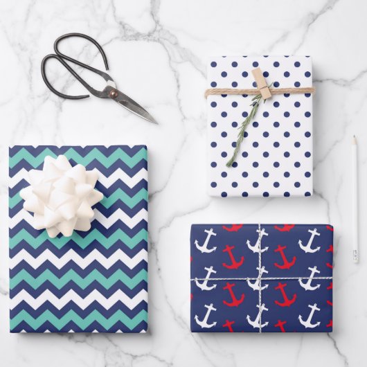 Anker der Nautischen Marine Niedlich Polka Dot Zig Geschenkpapier Set (Vorderseite)