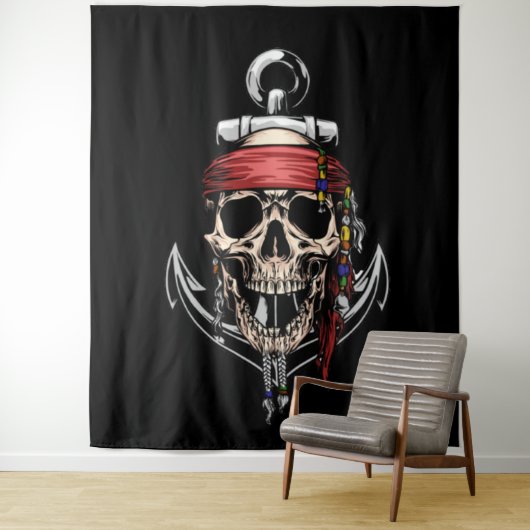 Anker des Kreuzknochens Pirate Skull Wandteppich (Beispiel)