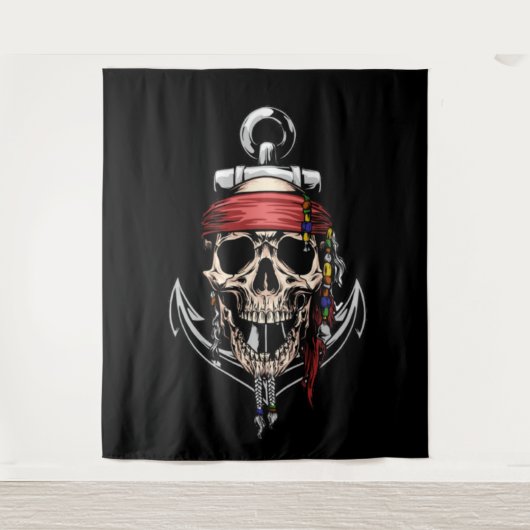 Anker des Kreuzknochens Pirate Skull Wandteppich (Vorderseite)