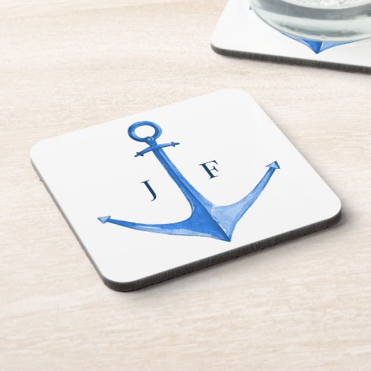 Anker des mit Monogramm Wasserfarbenboots Getränkeuntersetzer (Linke Seite)