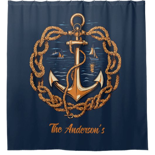 Anker des Nautical Golden Ship Duschvorhang (Vorderseite)