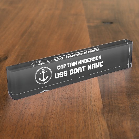 Anker des Nautischen Meeres Moderner Kapitän und S Namensplakette (Seite)