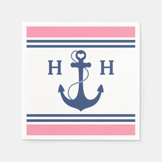 Anker des rosa Nautischen Herzens Serviette (Vorderseite)