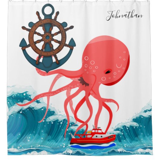 Anker des Ufervorhangs Octopus Ocean Waves Duschvorhang (Vorderseite)