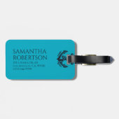 Anker des weißen Schiffes auf dem blauen Gepäck de Gepäckanhänger (Rückseite horizontal)