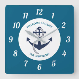 Anker für benutzerdefinierte Nautikmuster Quadratische Wanduhr