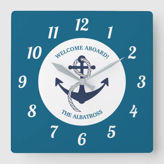 Anker für benutzerdefinierte Nautikmuster Quadratische Wanduhr (Vorderseite)