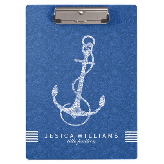 Anker für blaues Meer und weißes Wasserschiff 2 Klemmbrett (Vorderseite)