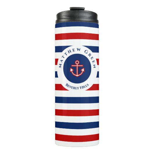Anker für die blaue blaue, weiße Streifen der Mari Thermosbecher (Vorderseite)