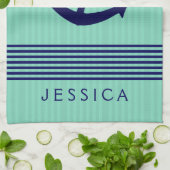 Anker für Navy & Mint Stripes & Nautical Boat 2 Küchentuch (Gefaltet)