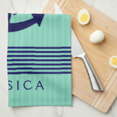 Anker für Navy & Mint Stripes & Nautical Boat 2 Küchentuch (Viertel Falte)