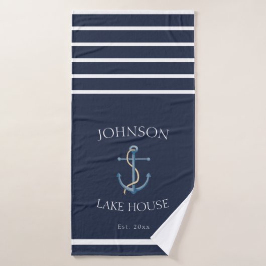 Anker gestreiftes Lake House Navy Badehandtuch (Badehandtuch)