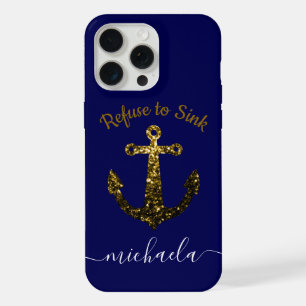 Anker Gold falsche Glanzpunkte navyblaues Monogram iPhone 15 Pro Max Hülle