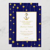 Anker, Goldperlen marineblaue Hochzeit Einladung (Vorne/Hinten)