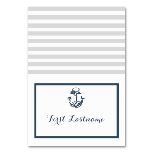 Anker Grau und Navy Blue Nautical Sitzkarte Tischnummer (Vorderseite)