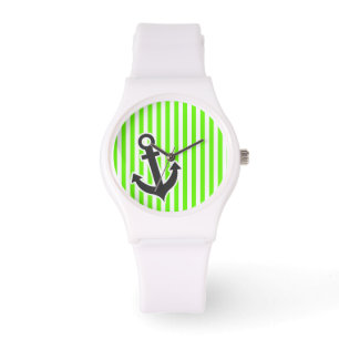 Anker; helle grüne Streifen; Streifen Armbanduhr