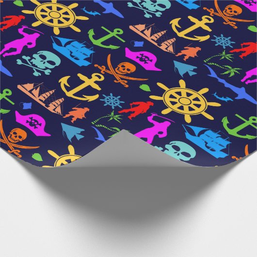 Anker, Helme, Piraten. Farbenfrohe Schönheitsmuste Geschenkpapier (Ecke)