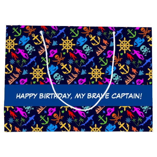 Anker, Helme, Piraten. Farbenfrohe Schönheitsmuste Große Geschenktüte (Rückseite)