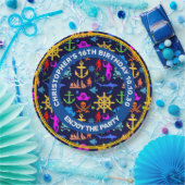 Anker, Helme, Piraten. Farbenfrohe Schönheitsmuste Pappteller (Party)