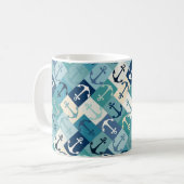 Anker-Herringbone Blau Kaffeetasse (Vorderseite Links)