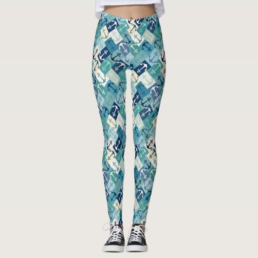 Anker-Herringbone Blau Leggings (Vorderseite)