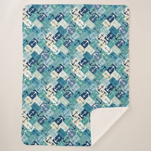 Anker-Herringbone Blau Sherpadecke (Vorderseite)