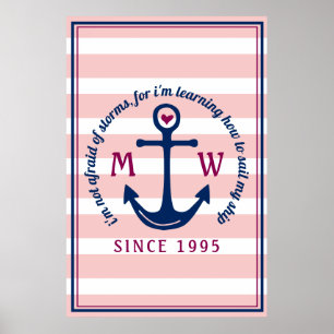 Anker Herz Rosa Streifen Nautisches Monogramm Logo Poster