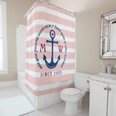 Anker-Herz-Rosa Stripes Seemonogramm-Logo Duschvorhang (Beispiel)
