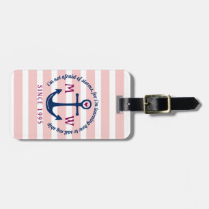 Anker-Herz-Rosa Stripes Seemonogramm-Logo Gepäckanhänger