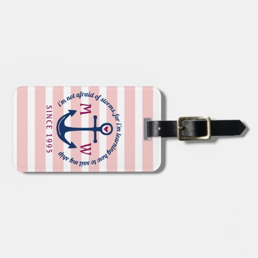 Anker-Herz-Rosa Stripes Seemonogramm-Logo Gepäckanhänger (Vorderseite horizontal)