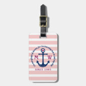 Anker-Herz-Rosa Stripes Seemonogramm-Logo Gepäckanhänger (Vorderseite vertikal)