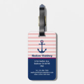 Anker-Herz-Rosa Stripes Seemonogramm-Logo Gepäckanhänger (Rückseite vertikal)