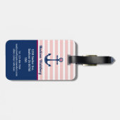 Anker-Herz-Rosa Stripes Seemonogramm-Logo Gepäckanhänger (Rückseite horizontal)