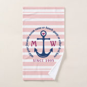 Anker-Herz-Rosa Stripes Seemonogramm-Logo Handtuch (Handtuch)