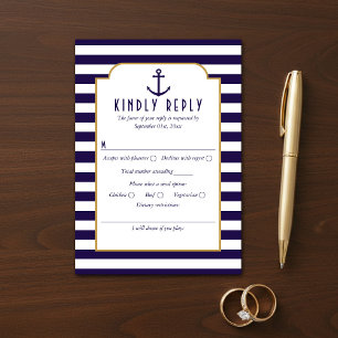 Anker-Hochzeit RSVP mit marineblauer und weißer St Karte