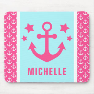 Anker im maritimen Muster in Rosa und Hellblau Mousepad