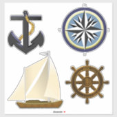 Anker, Kompass-Rose, Boots- und Schiffshelm Aufkleber (Blatt)