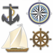 Anker, Kompass-Rose, Boots- und Schiffshelm Aufkleber (Vorderseite)