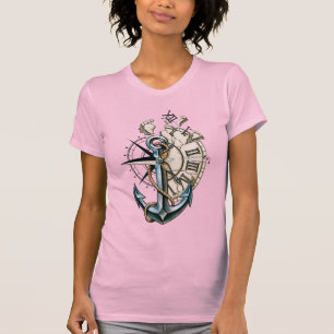 Anker Kompass Uhr Vintage Nautical Tattoo Design T-Shirt