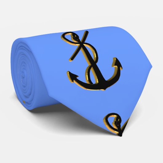 Anker Krawatte blau, schwarz, gold (Gerollt)