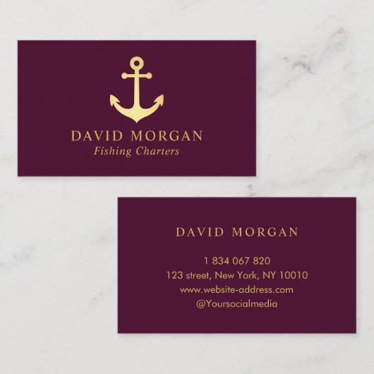 Anker-Logo-Burgund und Gold Visitenkarte (Vorne/Hinten)