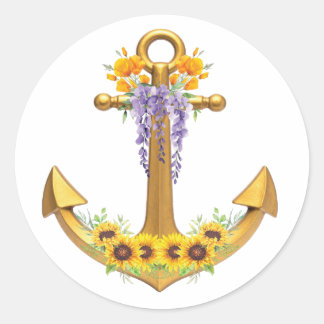 Anker mit Blumen Runder Aufkleber