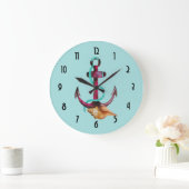 Anker mit Seil und Muschel in Wasserfarben Große Wanduhr (Zuhause)