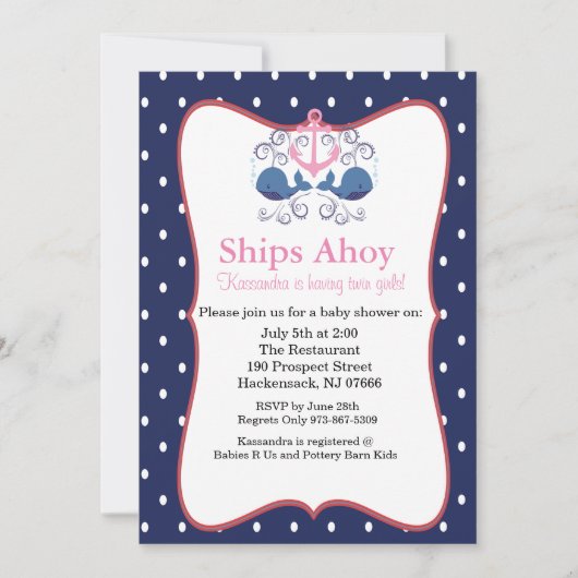 Anker mit Walen zur Einladung von zwei Babyduschen (Vorderseite)