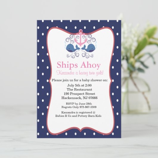 Anker mit Walen zur Einladung von zwei Babyduschen (Stehend Vorderseite)